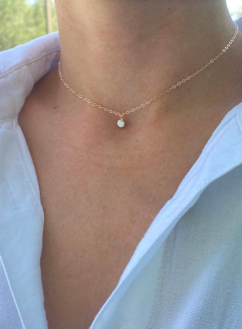 Everyday Jewelry Gold Opal Simple Elegant Gemstone Necklace Dainty Tiny Bello Opal Drop Necklace Layering Necklace Bridesmaid Gifts