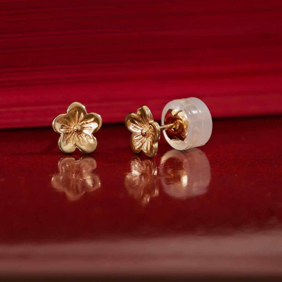 14k Gold Cherry Blossom Earrings Flower Stud Earrings, Flower Jewelry