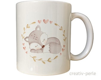 Cup of fox in a floral wreath