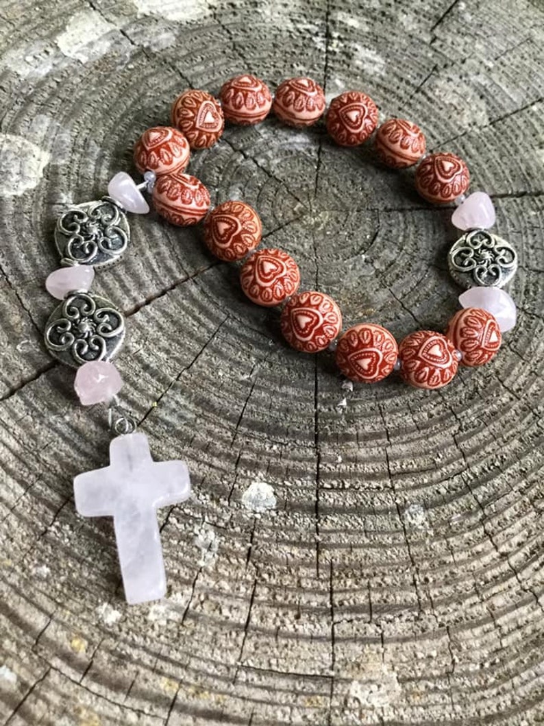 Rose Quartz Protestant/Anglican Prayer Bead Chaplet image 2