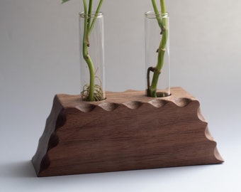 Solid Walnut Plant Propagation Station Double | Wooden Planter | Plant Lover Gift | Indoor Plant Stand