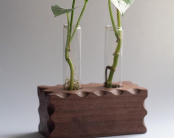 Solid Walnut Plant Propagation Station Double | Wooden Planter | Plant Lover Gift | Indoor Plant Stand