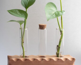 Solid Cherry Plant Propagation Station Triple | Wooden Planter | Plant Lover Gift | Indoor Plant Stand | SECONDS