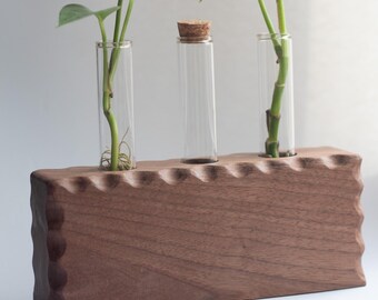Solid Walnut Plant Propagation Station Triple | Wooden Planter | Plant Lover Gift | Indoor Plant Stand
