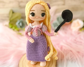 Rapunzel amigurumi crochet pattern PDF in English and Spanish