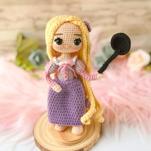 Rapunzel amigurumi crochet pattern PDF in English and Spanish