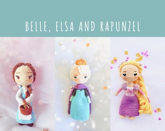 Crochet pattern doll's / bella amigurumi / Elsa amigurumi / Rapunzel amigurumi / spanish / english / doll amigurumi /