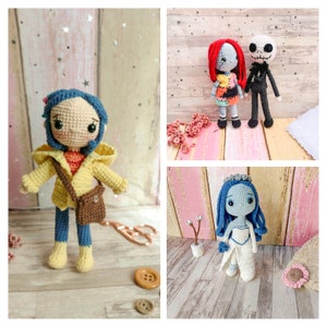 crochet pattern/ includes 4 patterns Sally, Jack, Emily and Coraline