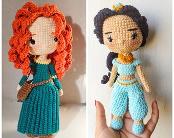 Crochet pattern amigurumi / Mérida amigurumi / Jasmine amigurumi / arabian princess doll / English and spanidh