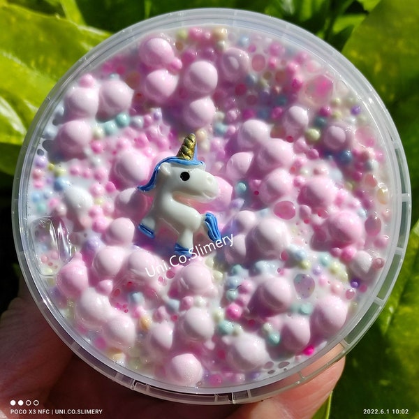 Unicorn Confectionery, really pretty thick slime, fimo slices, foam beads, free uk shipping