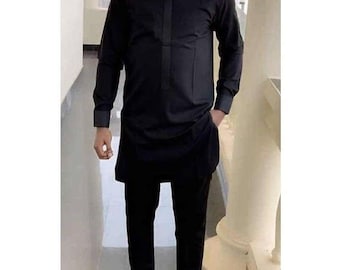 Traje negro para hombres, ropa para hombres africanos, traje para hombres africanos, traje de novio africano, vestido de novia africano, Dashiki para hombres. Vestimenta africana.