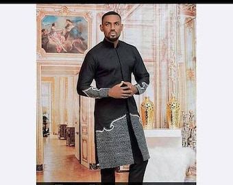 Traje de hombre africano comercial con pantalones, dashiki para hombres, traje de novio africano, traje de boda, traje negro, africano, dashiki, ropa de hombre.