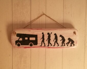 Deco Sign "Camping evolution" vintage deco, handmade, unique shabby chic, motorhome, Camping Deco, 020