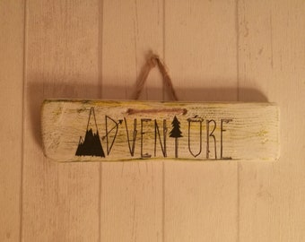 Deco sign "adventure" vintage Deco, handmade, unique shabby chic, caravan Deco, camping deco, 023