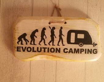 Deco Sign "Evolution camping" vintage deco, handmade, unique shabby chic, caravan Deco, camping deco, 006