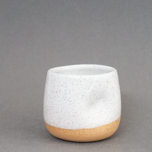 Small Pinched Ceramic Tumbler - 6 oz. Stemless Wine Glass - Whiskey Cup - Speckled White Stoneware Cup