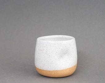 Handmade Speckled White Stoneware Cup: Small Ceramic Tumbler (6 oz)