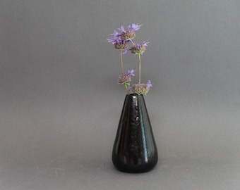 Glossy Black Ceramic Bud Vase - Handmade Stoneware - Wheelthrown Pottery