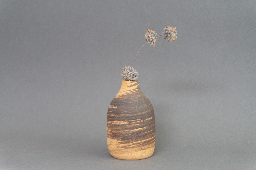 Mini Bud Vase - Black Marbled Small Ceramic Bottle Vase - Handmade ...
