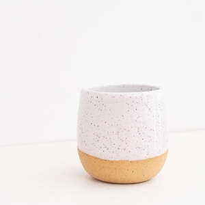 Small Ceramic Tumbler - 6 oz. Stemless Wine Glass - Whiskey Cup - Speckled White Stoneware Cup