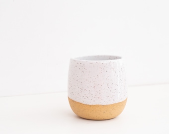 Small Ceramic Tumbler - 6 oz. Stemless Wine Glass - Whiskey Cup - Speckled White Stoneware Cup