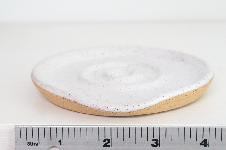 Reposacucharas de cerámica Jabonera Gres hecho a mano de 4 Accesorio de cocina blanco esmaltado imagen 5