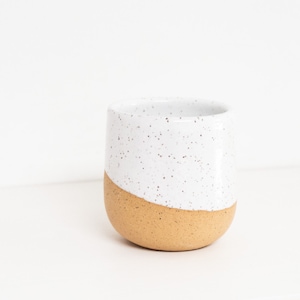 Ceramic Tumbler - 8 oz. Stemless Wine Glass - Whiskey Cup - Speckled White Stoneware Cup