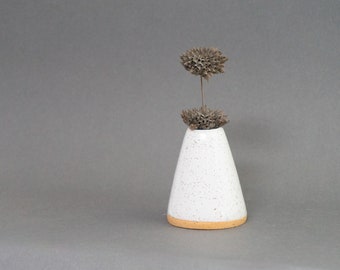 Mini White Speckled Ceramic Bud Vase - Conical Vase - Handmade Stoneware - Wheelthrown Pottery