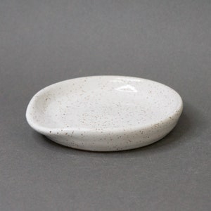 Ceramic Spoon Rest - 4&quot; Handmade Stoneware - Glazed White Kitchen Accessory