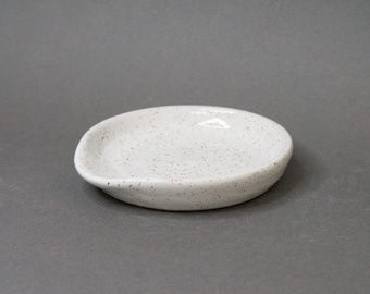 Ceramic Spoon Rest - 4" Handmade Stoneware - Glazed White Kitchen Accessory