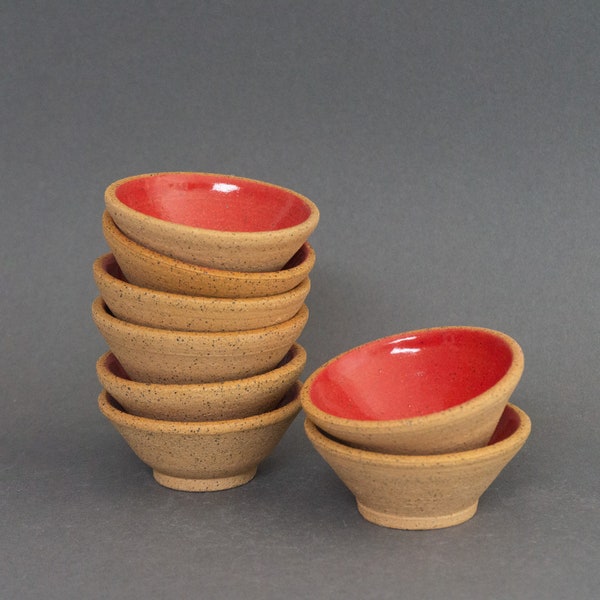 Red Handmade Ceramic Dish - Salt Dish - 2.5" Trinket Bowl - Handmade Ceramic