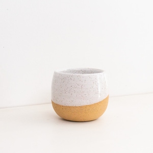 Set of Two Mini Tumblers - Espresso Cup - 4 oz.  Speckled White and Brown Stoneware Cup - Mini Ceramic Tumbler