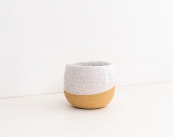 Mini Tumbler - Espresso Cup - 4 oz.  Speckled White and Brown Stoneware Cup - Mini Ceramic Tumbler