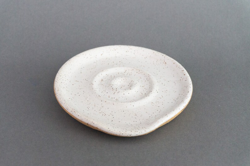 Reposacucharas de cerámica Jabonera Gres hecho a mano de 4 Accesorio de cocina blanco esmaltado imagen 4