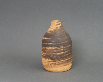 Mini Ceramic Bud Vase - Black Marbled Small Bottle Vase - Handmade Stoneware - Wheelthrown Pottery