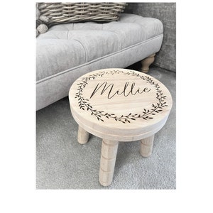 Children's Wooden Stool | Nursery | Bedroom | Decor | Playroom | Toddler | 1st Birthday | Engraved | Personalised | Bespoke