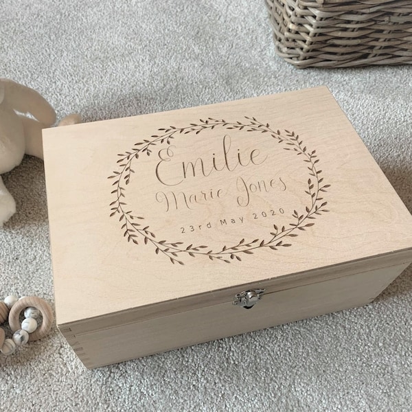 Baby Memory Box | Keepsake Box | Newborn Baby Memories | Childhood Memories | Wreath | Children | Baby Gift | Personalised | Engraved