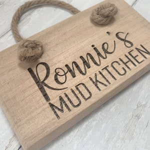 Wooden Sign with Jute Rope Hanging | Mud Kitchen | Room Sign | Wooden | Decor | Rustic | Signs | Personalised | Engraved