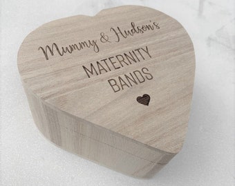 Wooden Heart Storage Box | Maternity Bands | Mummy and Baby | Hospital Tags | Identity | Identification | Personalised | Engraved