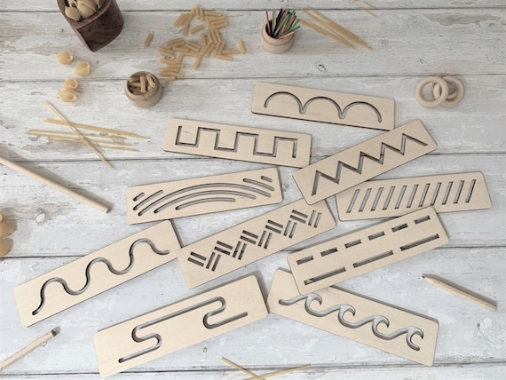 Children's Montessori Stencils | Scandi | Reggio Emilia | Patterns | Pre Writing | Mark Making | Pre School | Resources | Wooden Toys