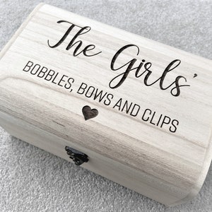 Children's Hair Bows, Bobbles, Clips | Storage Box | Keepsake | Hairdressers Play | Little Girl | Princess | Boy | Personalised | Engraved |