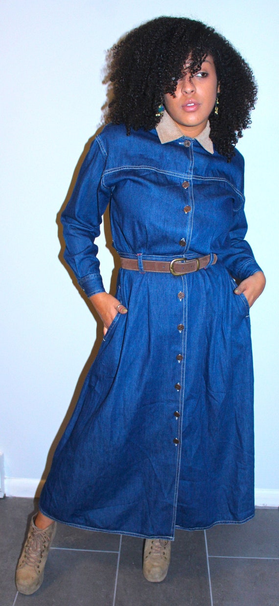 Vintage Denim Button Down Dress - image 1