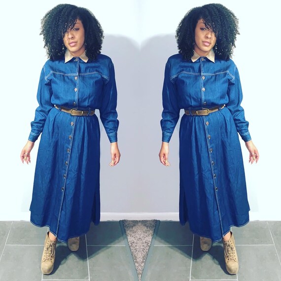 Vintage Denim Button Down Dress - image 2