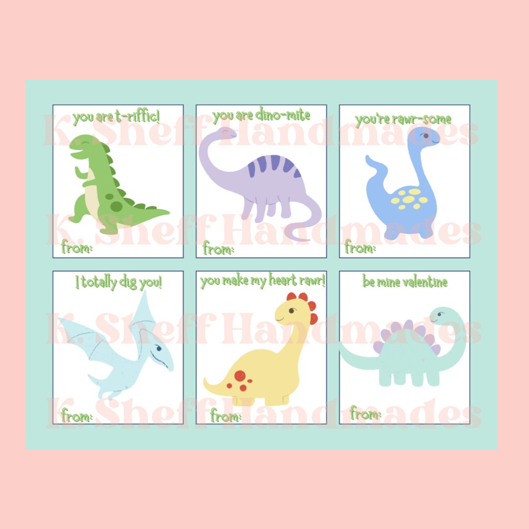 Printable Dino Valentines Day Cards Etsy