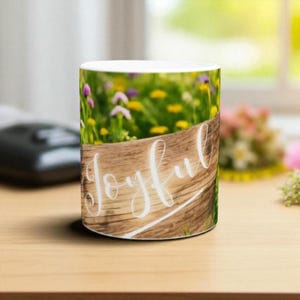 Mensaje alegre en taza de cerámica blanca de 325 ml