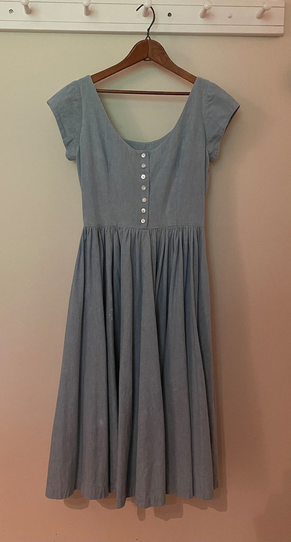 washed denim maxi dress | button front