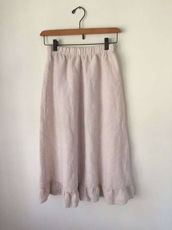 pale pink linen midi skirt