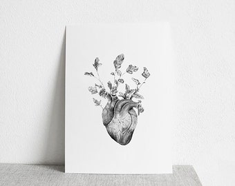 Corazón anatómico dibujo | Corazón flores | Dibujo corazón | Ilustración corazón | Ideas para regalo | Ilustración personalizada