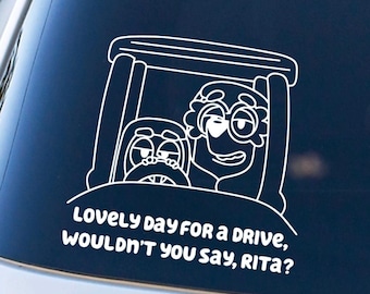 Lovely Day for a Drive Grannies decal; blue heeler dog; Vinyl Decal for Car Windows, Laptops, Water Bottles, etc.