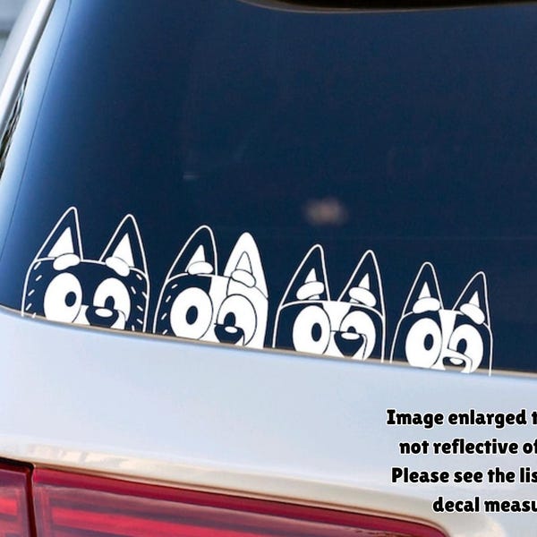 Blue Dog Family Window Peekers;  Car decal; blue heeler dog; Vinyl Decal for Car Windows, Laptops, Water Bottles, etc.